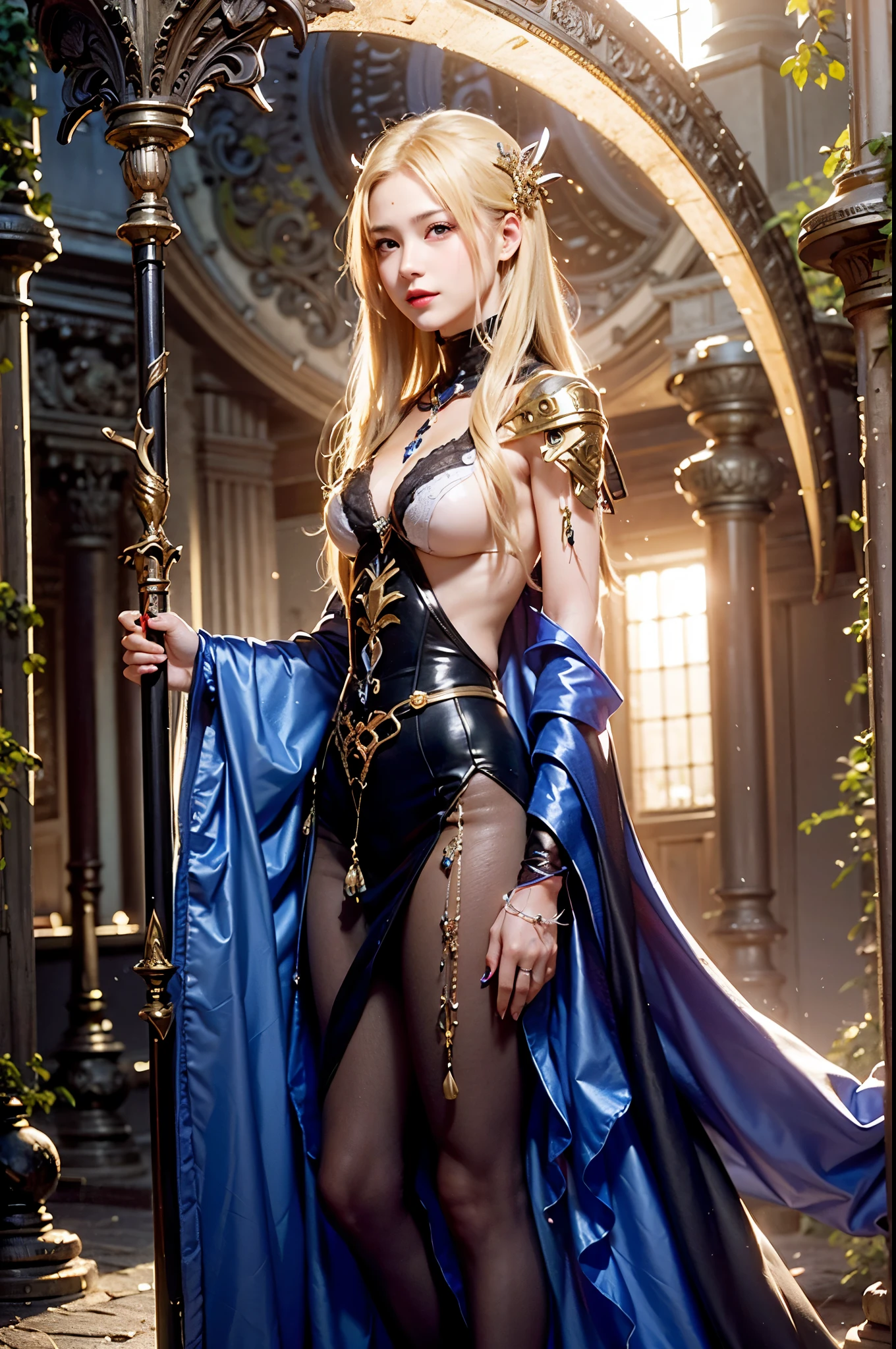 (((masterpiece, best quality))),(((high quality))),(((high resolution illustration))),(((hyper detail))),NSFW,(((Wordsworth's Sharon))),(((Very beautiful long blonde hair))),(((Very beautiful face))), ((((Detailed face)))),(((very beautiful blue eyes))),(((Realistic Skin))),(((her face is flushed))),(((slim body))),(((slim thighs))),(((small breasts))),(((very beautiful slender legs))),(((red and deep blue armored dress armor with extremely detailed and intricate decoration:1.5))),(((beautiful earrings))),(((beautiful hair ornaments))),(((Late at night in the great hall of a luxurious medieval castle:1.4))),(((late at night:1.4))),(((wet her skin))),((Sharon is crying with tears streaming down her face:1.2))),