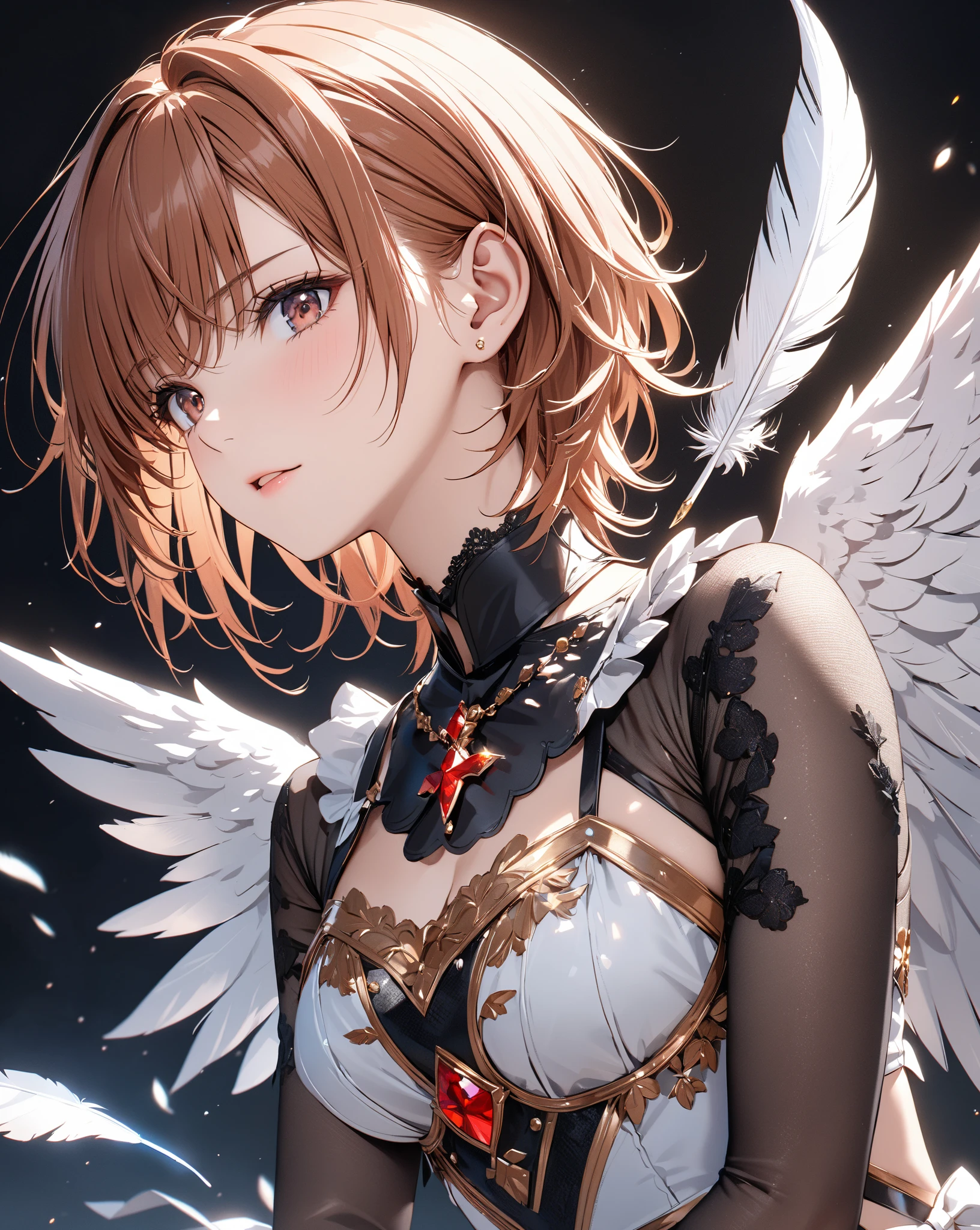 Angel, (masterpiece), highest quality, Misaka Mikoto, 1girl, uhd, retina, masterpiece, ccurate, anatomically correct, textured skin, super detail, high details, high quality, best quality, highres, 4K