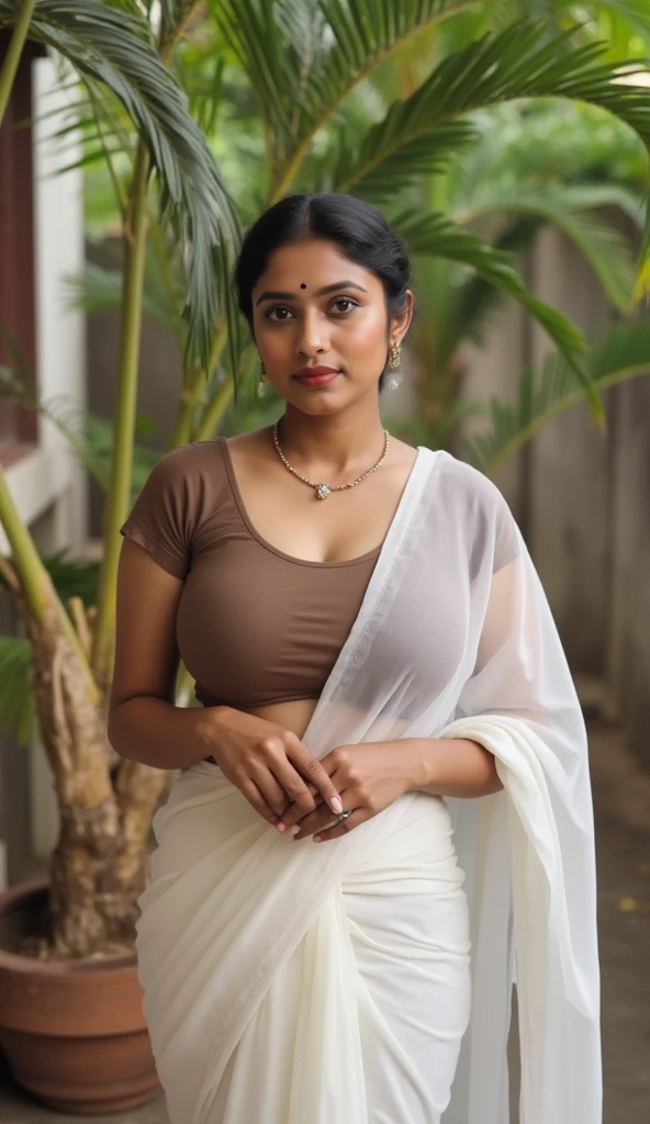 Selfie of a young Indian girl wearing a white oversized shirt with short open hair smilling chubby fair complexion no jewellery