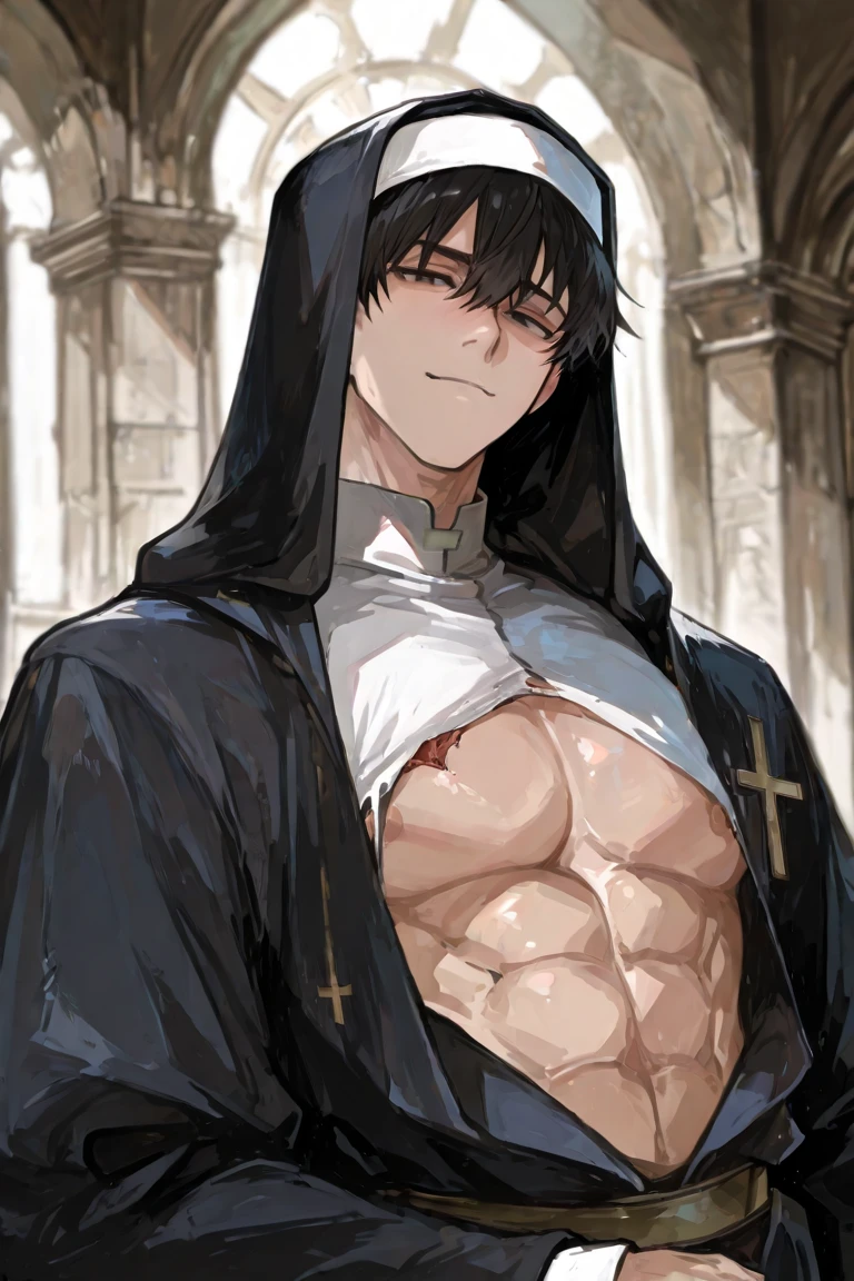 (absurdities, High resolution, ultra detailed), 1 male, adult, elegant, tall and muscular face, wide shoulders, finely detailed eyes, short black hair, Brown eyes, black cloak, wearing a hood, leather waistcoat, leather waist bag, 2 daggers on the belt, castillo, medieval atmofera, natural light and shadow, There are glowing particles flying around the man., Fantastic, mysterious, bright glow, Sitting posture, serious expression, Cold, considered, Closed mouth, excited, bolt in the pants, NSFW, big cock, big balls, cum on chest, shirtless, pectoral grande, shark's tail