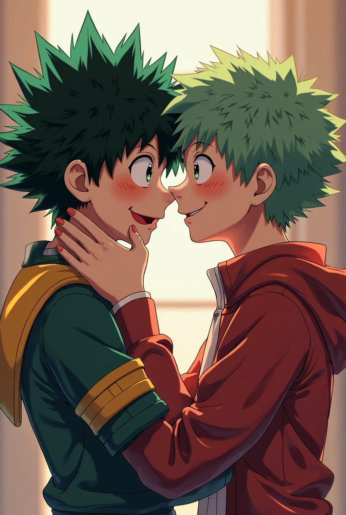 midoriya izuku (My hero) com corte high-fade, red headphones, kissing Mina Ashido (My hero)