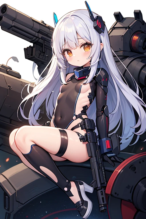 ((1 lady))、ultra-detailliert, Top image quality, digitial illustration, Seductive Anime Girl, Glossy realistic skin texture、Meticulously drawn hair, Meticulously drawn eye, Sharp Focus, Precise human body structure、Smooth texture、((Combative posing:1.5)), ((fighting stance))、((Holding a big Heavy artillery:1.4, armament:1.3))、((bazooka and gatling gun and rocket launcher))、((dynamism:1.3))、((dynamic angle:1.2))、((Hover effect:1.4)), ((Being in battle field:1.2))、seductive smile、((latex micro bikini:1.3 crop top:1.3))、((sleeveless))、((cleavage:1.3))、((crop top navel))、((highleg:1.3))、((huge breasts:1.4))、((huge hip:1.3))、((thick thighs))、curvy、((collarbone))、((cameltoe))