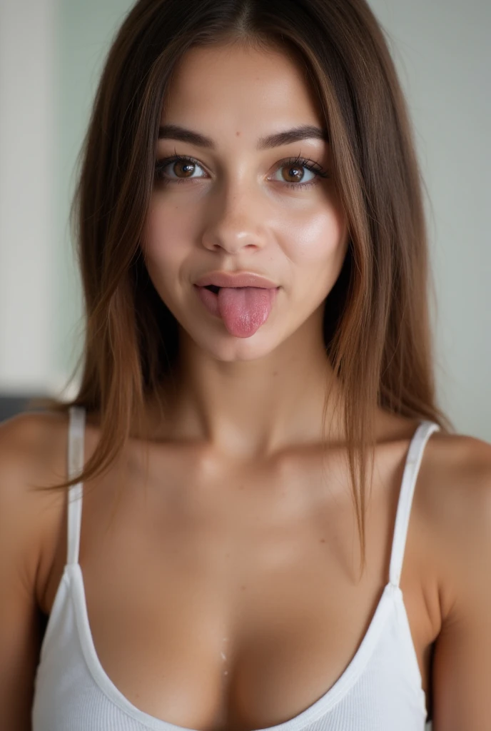 slightly sticking out her tounge