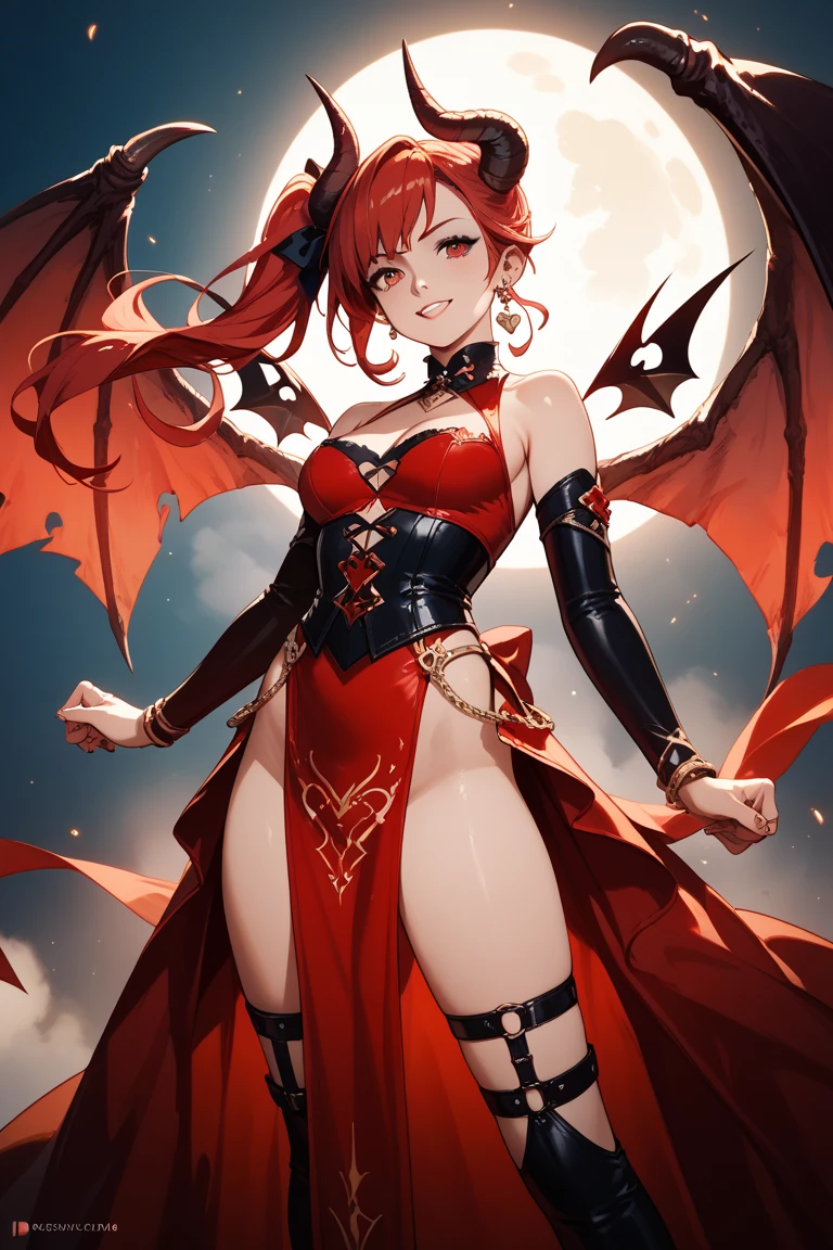 (Full body posing:1.5), (Colorful:1.2), Dynamic Angle, (Highly detailed CG Unity 16K wallpaper:1.1), (Denoising strength: 1.45), (tmasterpiece:1.37), {{masutepiece}}, flat chest best quality}, {hight resolution}, Solo, Flat_Chest, Church girl surrounded by red pupils {many} blazing {Feathers} With a cold face, Detailed face, Bright colorful light night with rich layered clouds and cloudy moon in detailed sky, {A lot of glowing particles},   ((Fully round eyelids, Red-haired, shorttwintail, Black Wings of the Little Devil, Succubus, Cute face, Detailed face,Red Eyes,Red short twin tails, Piercing,Hand holding a whip,Detailed black bikini, Intimidating corset choker,Little Devil's Tail:1.3)),Wearing a jacket,  Robot Girl, Cool movement, Sliver Bodysuit, {Filigree}, Delicate e (Convoluted) hair, ((bamboo grass)) And (Broken) Body, blue streaked hair, Full body, sitting on the {Brewster}, depth of fields, god rays, spark of light, Glowing light