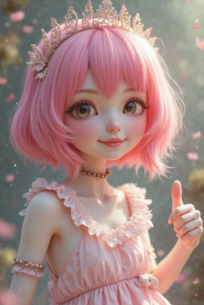 rays of sunshine,adolable,ssmile,Light pink hair,Cartoony,Kizi,White skin of the, White background,frontage,realisticlying,Complicated details,best qualtiy,spotlight lights,Big scene,Leave a blank background
