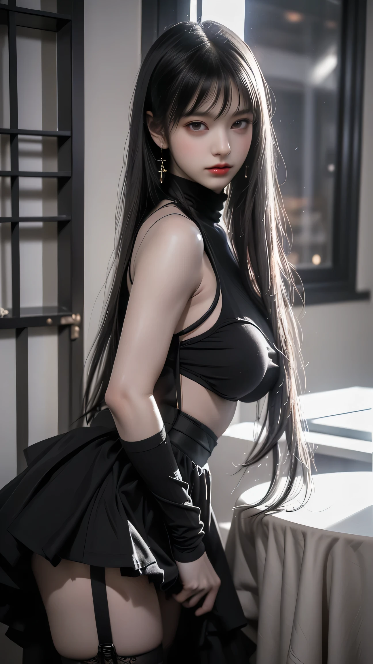 Yor Forger,yor briar,dress,black dress,black hair,hair ornament,flower,hairband,gloves,hair flower,fingerless gloves,black gloves,bare shoulders,gold hairband,weapon,holding,holding weapon,breasts,knife,sidelocks,dagger,red eyes,bangs,thighhighs,long hair,red lips,holding knife,two-sided dress,black thighhighs,jewelry,boots,sleeveless,lips,thigh boots,black footwear,,holding dagger,earrings,two-sided fabric,rose,sleeveless dress,high heels,1girl,sexy pose,best quality,masterpiece,illustration,an extremely delicate and beautiful,CG,unity,8k wallpaper,Amazing,finely detail,masterpiece,official art,extremely detailed CG unity 8k wallpaper,incredibly absurdres,huge filesize,ultra-detailed,highres,extremely detailed,beautiful detailed girl,realistic,full frontal,outdoors,light contrast,nswf, earrings, jewelry, no bra, realistic hands, half nude, show vagina, vagina gape, squirt vagina hairly, wide open legs:1.4, super wet , show nipples in medium breasts, exposure +1.5, soft lighting body.