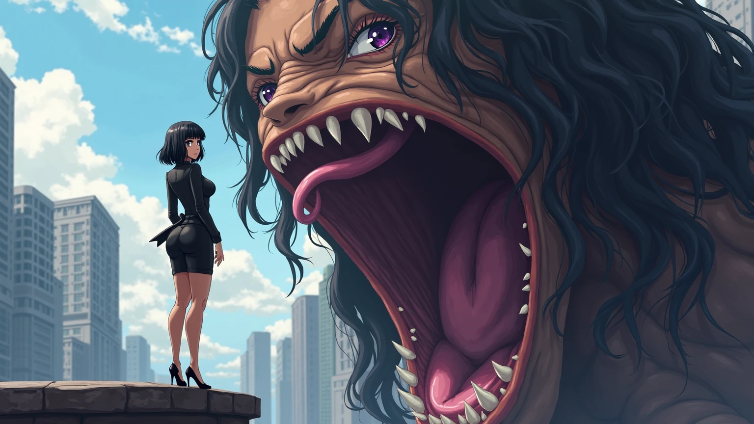 A man is attacked by a demon woman from behind