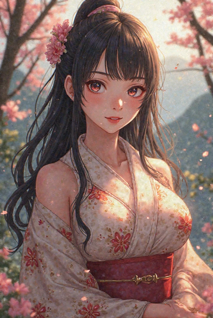Japanese woman leaning forward。
She has small breasts and wears loose clothing.、Cleavage and bra visible。