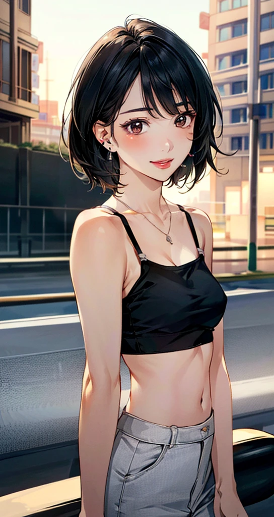 tomboy tan skinned girl with sidecut hair