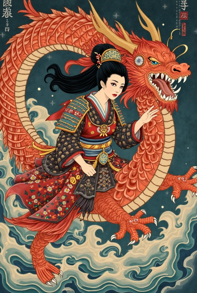 female dragon in japan folk outfit, vector graphics, strong contours, logo design
f