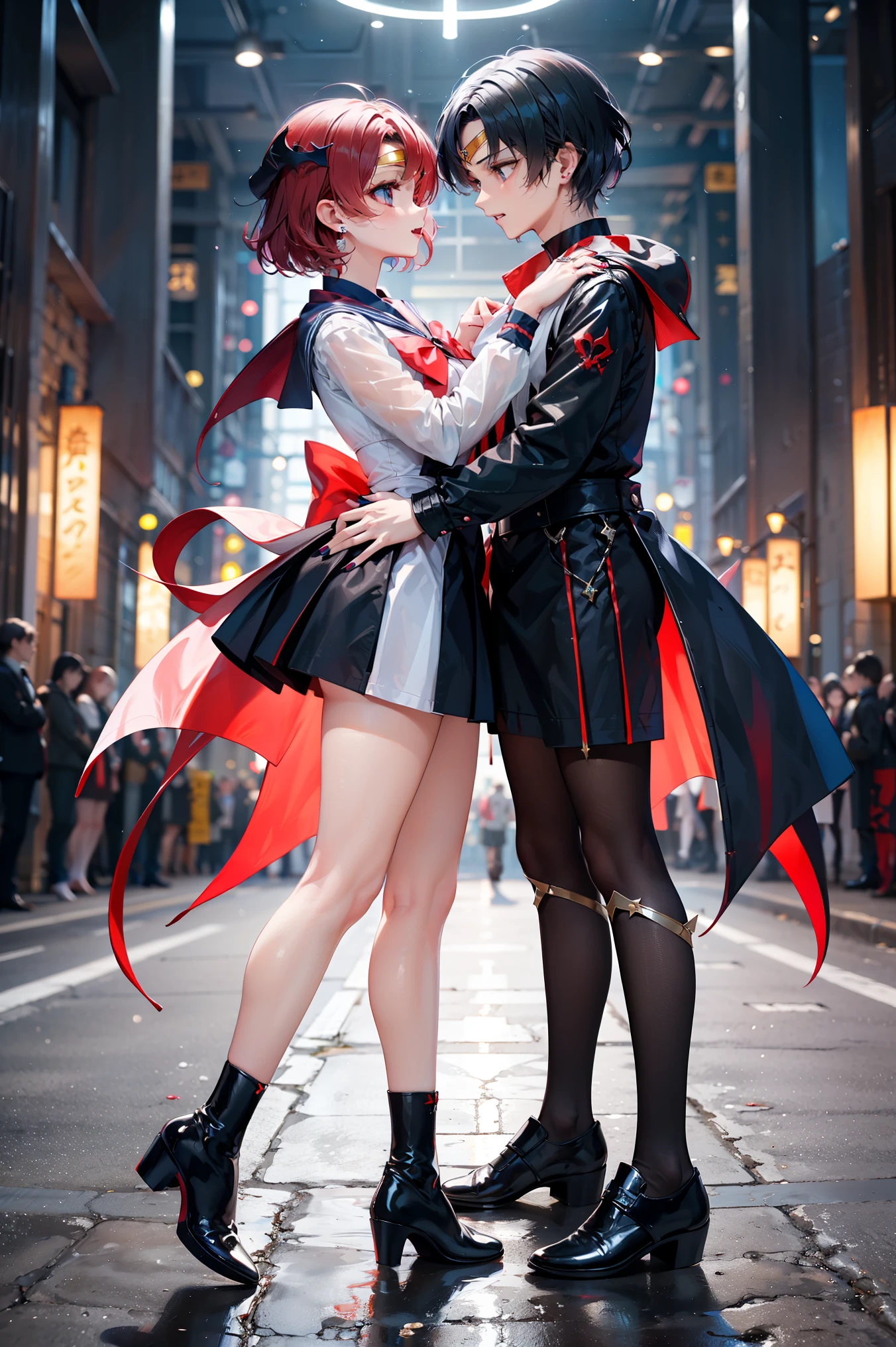 1 girl and 1 guy、( full body shot )、enemy organization transformed into a vampire、brainwashed girl Sailor、sailor mercury、
the king of the enemy men raises her jaw 、Put your lips on top of each other。
At that moment、 her body heats up.、 (her crimson eyes shine. 、her vertical dark eyes shine.)、( transforms into a black sailor suit. )、( her nails are long.、Stained red. )、( the tips of her hair turn red like blood )。(she transforms into a vampire.、she succumbs to the enemy king.)
the moment she drinks the king's blood, 、 Her whole body is full of dark power. 。
「... I like 。{{more}}... queen... 」
The enemy king smiles.. 、「 She's good. ... now 、 from now on 」whispering 。
( full body shot )、( white soft thighs )