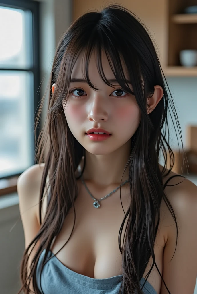 (Photorealism), masterpiece, Highest quality, Portraiture, (Ulzan Students in Taiwan), (Cute European High Nose),  Everything close up and soft,  Plump body, Spotlight, Super Tan Skin, Heavy makeup, Sharp focus, Detailed anatomy, The facial details are so nice, (彼女の深くDripping青い色の下毛の溶けたスライムボディ), 19, Hot wet erotic blue color slime emo super idol, The super cute faces of young emo idols from Japan and Korea, (Very beautiful eyes), (Ultra-detailed skin), (Super melting honey hair), Lying in the hotel's bath pool, (Dripping, Melting Body), Super big breasts, Super wide wet juicy sexy red lips, photograph, Soft Light,A perfect young gorgeous face, photoRealistic, Correct finger, The light is very bright style: Realistic, Photorealismネガティブプロンプト:Lola --Car 