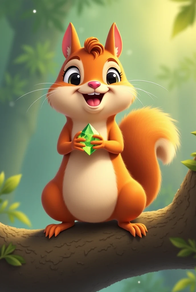 Sally the Squirrel:
   * Type: Squirrel
   * Personality: Excitable, communicative (chattering, exclaims "It's called the Gem of Friendship!").
   * Visual: Bushy tail (bouncing).
   * Action: Scampers down a tree branch, chatters excitedly, identifies the gem by name.