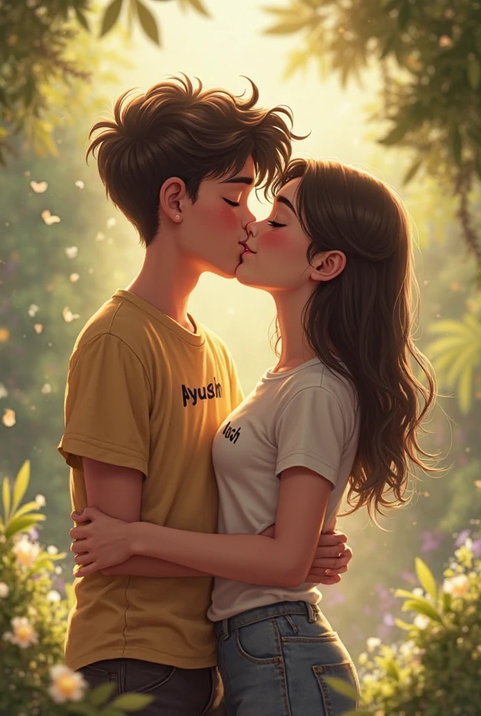 A boy and girl sitting on the rock and lip  kising boy clothes  print Abhishek and girl clothes  print Arpita
