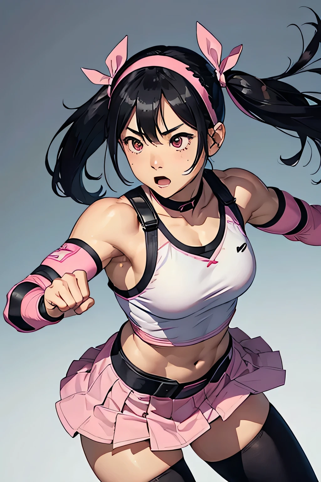 Mai&#39;s ring costume was simple yet designed to highlight her individuality and fighting spirit.。White-based boxing shorts、It symbolizes purity and strength.。The shorts are trimmed in soft pink.、Feels feminine and gentle。On the side of the shorts、With delicate embroidery「Mai」it is written like this。

The top is also a white sports bra.、Beautifully trimmed in pink。Simple and functional design、Supports her movements without hindering them。There is a small mark on the left chest of the top.「Mai」It is embroidered with、This is a subtle assertion of her identity.。

Mai&#39;s appearance in this ring costume is、Embodying simple beauty and strength。Her toned abs and supple muscles stand out beneath the white fabric.、Attract the viewer&#39;s attention。

The ring shoes are also all white.、Pink lines are used as accents.。The gloves are simple white.、Pink tape wrapped around his wrist。The overall design is unified、It brings out Mai&#39;s seriousness and beauty.。

Before the match、Mai was taking a deep breath at ringside.、He was adjusting his gloves.。Her eyes are sharp、Keeping an eye on the opponent。Her black hair is、Tied up neatly in a ponytail、I was preparing for battle.。