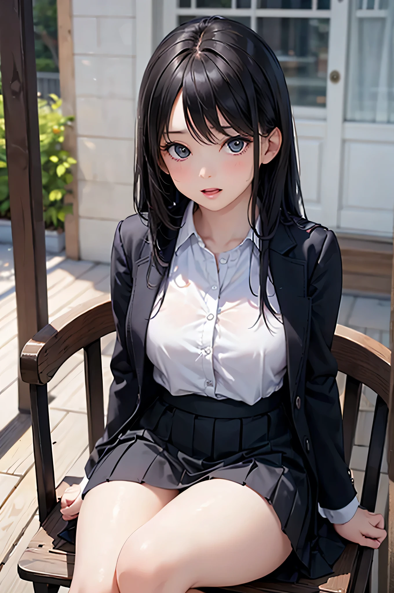 "(masterpiece, High resolution, Ultra High resolution, 4K) Black Hair,  Japanese girl, Uniform skirt, Accentuate your thighs, White thighs, Soft thighs, Gorgeous thighs, Sitting on a train, Alignment angle, (Angle from below),sitting in a train seat,Sit in front,Crotch Zoom Camera,Put your feet on the train floor,whole body,Looking down and sleepy,Only looking at the audience", highest quality, 超High resolution, (Realistic:1.4),, High resolution, Familiar, RAW Photos, Shapuri, Nikon D850 film stock photo by Lee Jefferies 4 Kodak Portra 400 camera F1.6 lens rich colors hyper Realistic lively textures dramatic lighting unreal engine artstation trends cinestir 800,only、Footjob、Nipples are visible、My chest is visible、sole、Pink nipples、