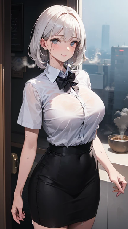 ((Highest quality)), ((masterpiece)), (detailed), One person,Age 25,(Black Shirt),(mini skirt),student,student服,high school girl,Shoulder Bare,Big Breasts,blush,Underbust,(Her cleavage is visible),(Excited expression),(Seduce),night,indoor,Dim lighting,(In a dimly lit room),(In a messy room),Browsing Caution,sexy,dirty,Sweat