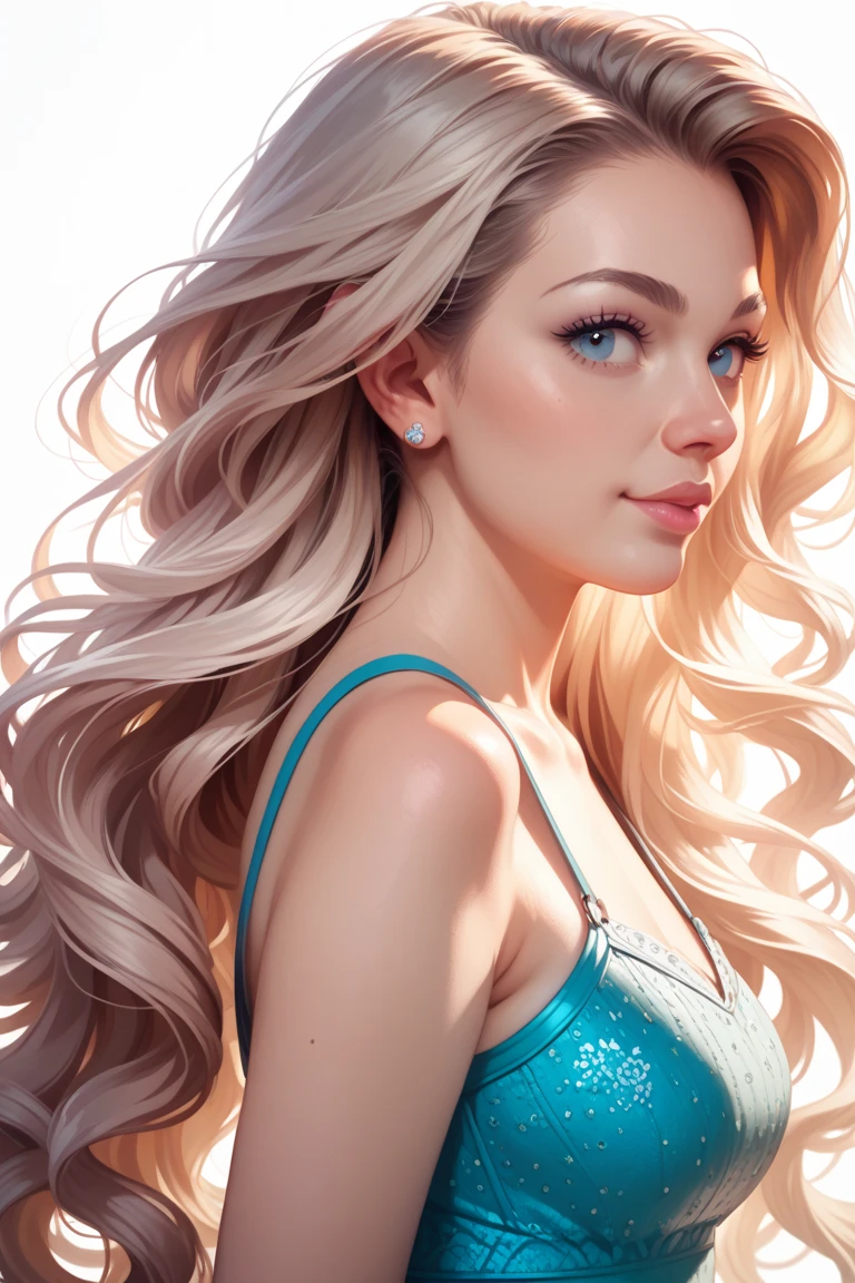uo,flat vector art, ABBA singer,woman, beautiful anime style woman,Natalie Portman,(dark brown eyes),big smile,Blonde hair,flat colors,cute head,wide angle, clean detailed faces, intracate clothing, analogous colors, glowing shadows, beautiful gradient, depth of field, clean image, high quality, high detail, high definition, Luminous Studio graphics engine, cute face, slim waist, nice hips,