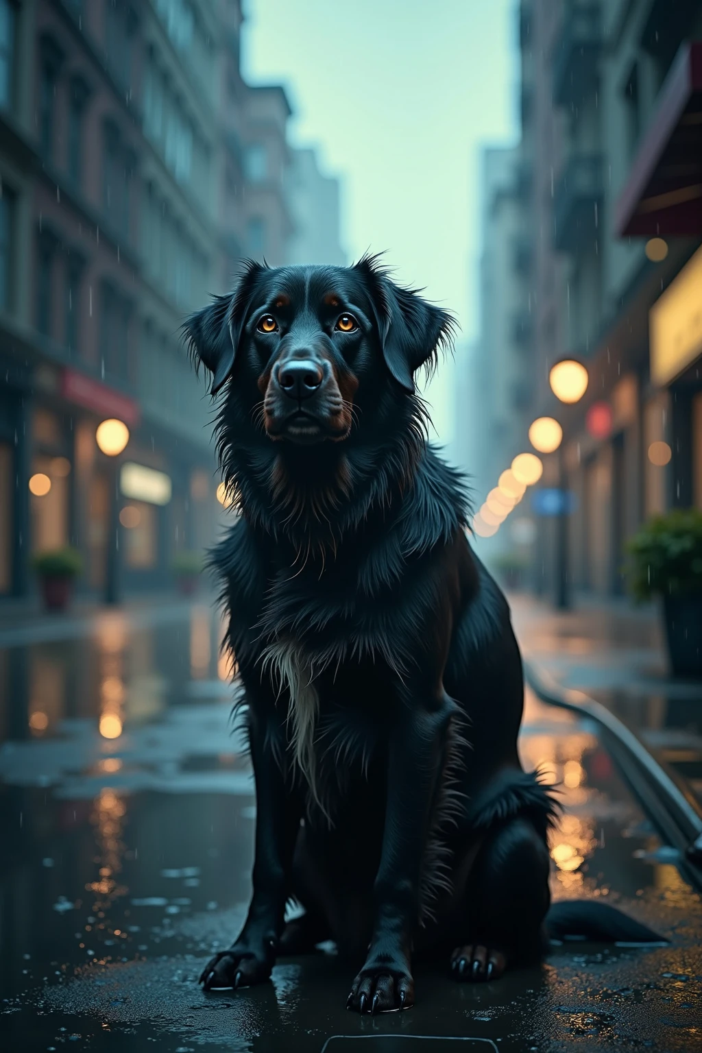 photorealistic photo of baby dog waiting for someone, sad look,rainy day , heavy rain makes the dog soaked, water drop on the dog,rain scene,, ,(art by Carne Griffiths), (sad atmosphere),(rainy city background), high quality,(sad),, cinematic lighting,(),,(),For best quality, images should be UHD and in sharp focus,,score_9, score_8_up, score_7_up, score_6_up, score_5_up, score_4_up,