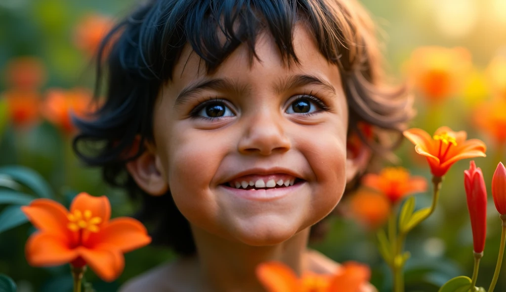 Photo of a 5 year old, dark brown hair, Brown eyes, brown skin, brazileiro