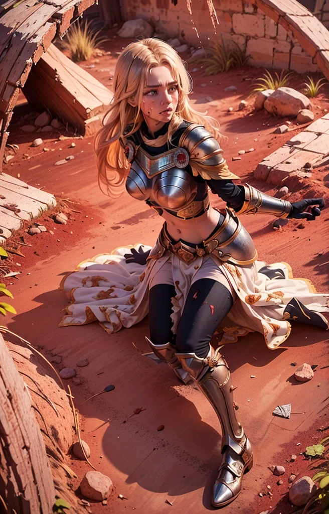 a woman poses in a desert area, time traveling security guard, armor girl, green armor, gorgeous femaled, a sexy blonde warrior, anna faris