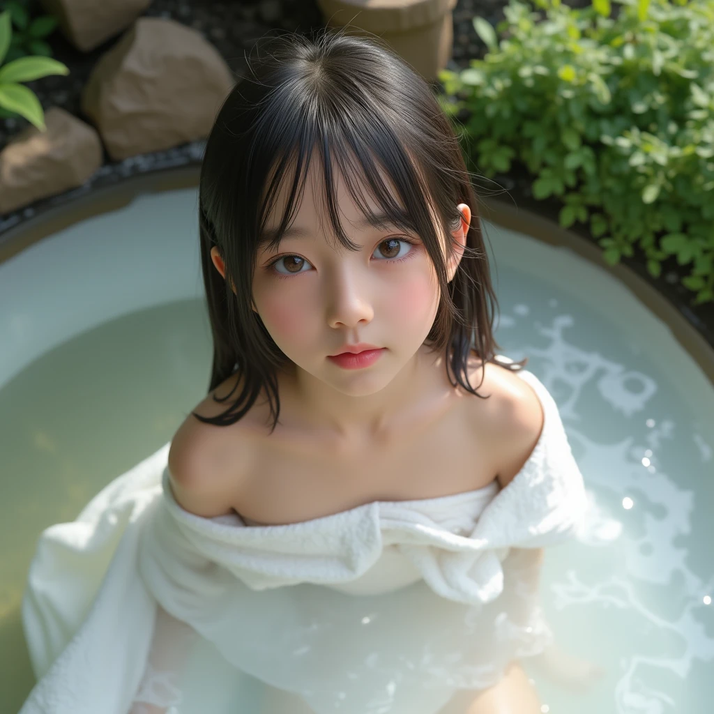 (((Beautiful girl small breasts))),10age、Laughing happily、 Long hair with a loose perm, ,、(((Upper body naked))),,Young face,Thin lips、Young 、(Sweaty),best quality,(((Tired look)))