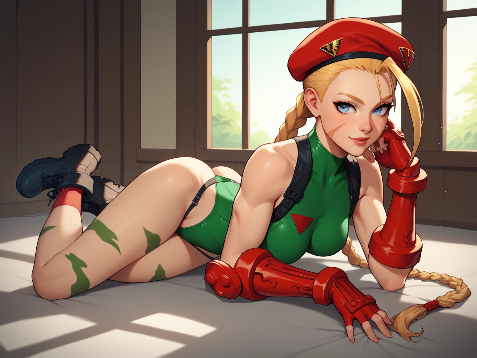 arafed woman with a red hat and red gloves sitting on a couch, cammy, cutesexyrobutts, extremely detailed artgerm, sfw version, cushart krenz key art feminine, artgerm style, style artgerm, blonde goddess, rossdraws 1. 0, :: rossdraws, 8k high quality detailed art