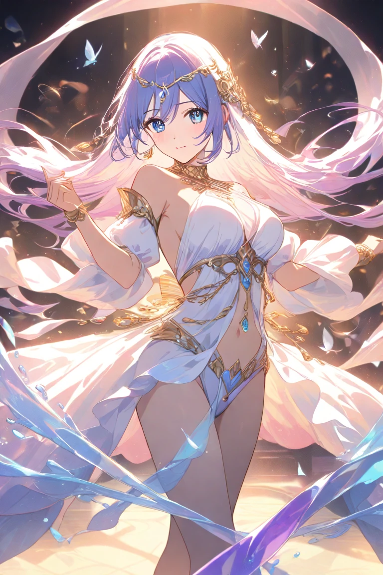 Highest quality, pretty girl, Cute Fantasy World lightly dressed, Fantasy World, Smooth Skin, The upper body is shown,Yuna the Diva from Final Fantasy