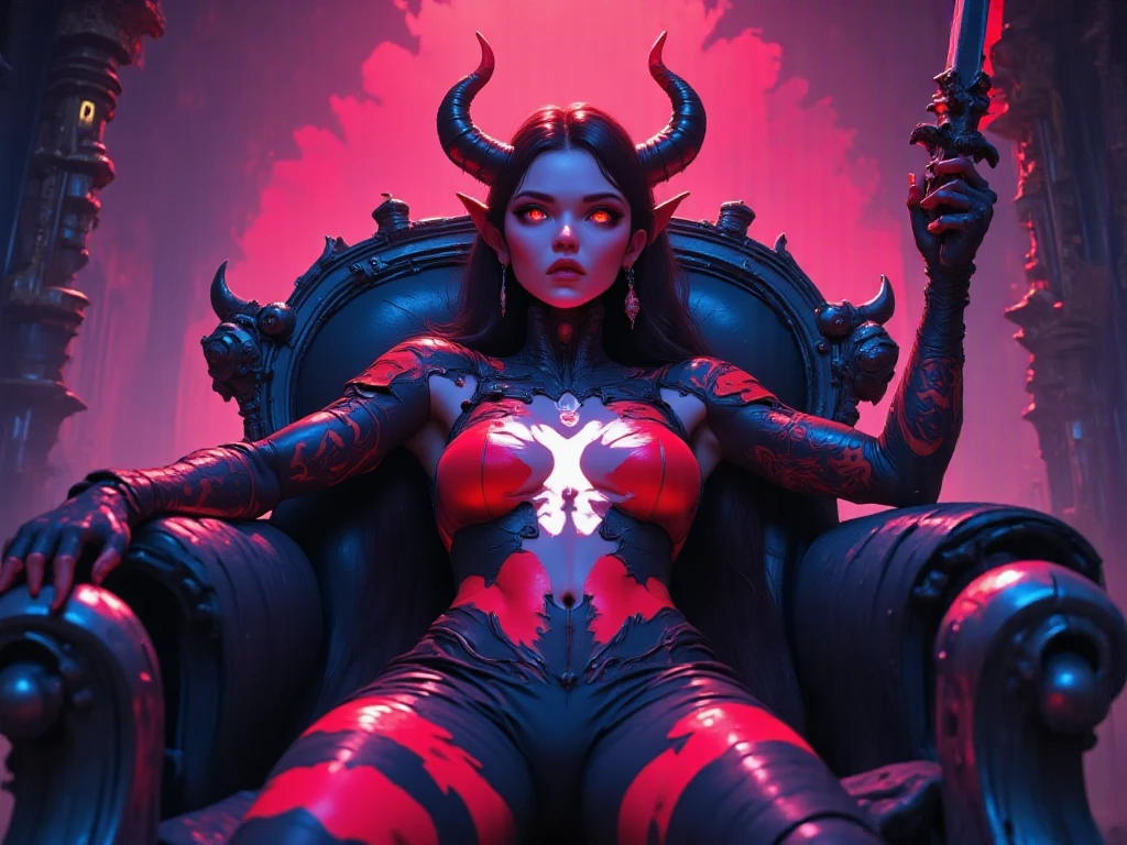 "((best quality, ultra-detalhado, Masterpiece)), red-skinned demons, grandes asas pretas, Chifres, 4k resolution, Aura aterrorizante. (Demon, fantasia, fantasia sombria) (Portuguese language prompt)"