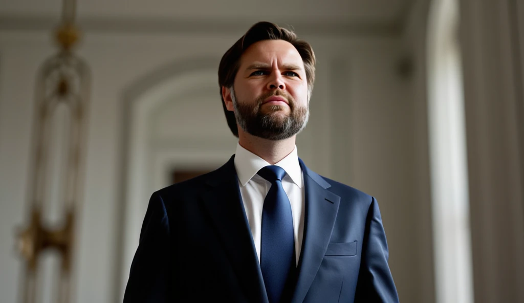j. d. vance <lora:senate_070_j._d._vance:0.65> , face closeup, face focus, shirt, formal, suit, collared shirt, white shirt, jacket,
American flag at background ,
best quality, masterpiece, HDR, professional, studio quality, highres,