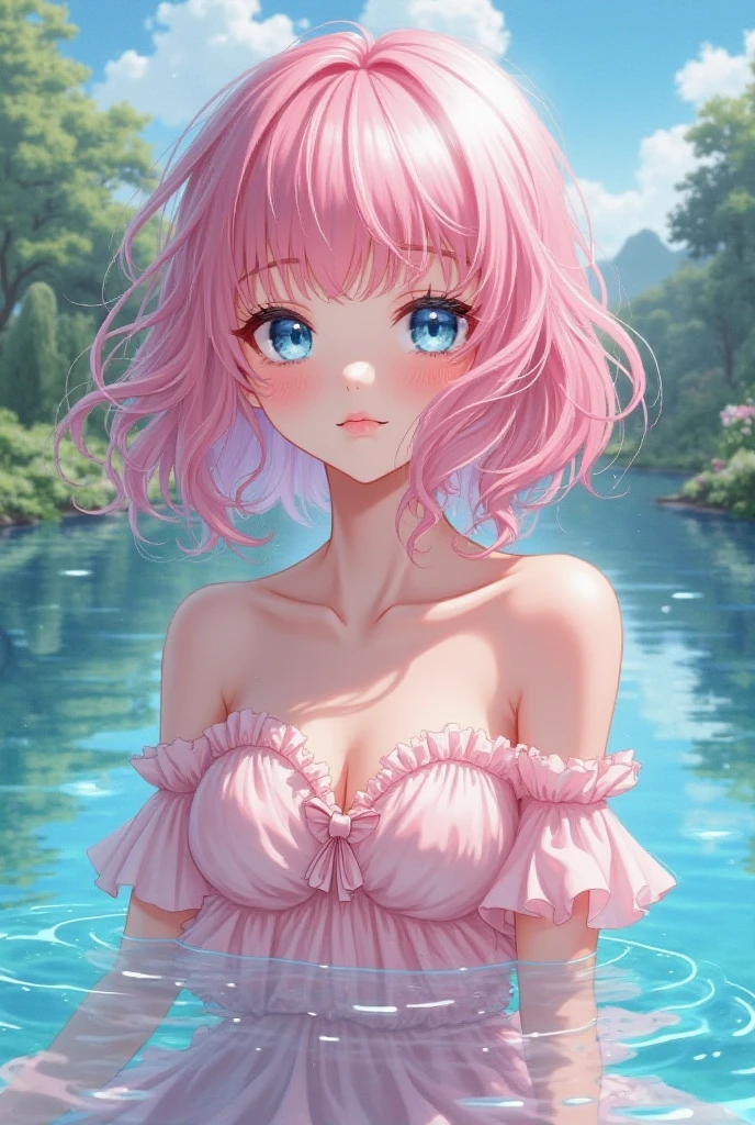 ((Highest quality, 8k, masterpiece :1.3)), (Sharp focus :1.2, Beautiful woman with perfect figure :1.4, Slim Abs), ((Big Breasts, Emphasize cleavage:1.2)), (Photorealistic:1.4), (realistic:1.4), (Pink Hair:1.5), Highly detailed face and skin texture, Fine grain, double eyelid. Makeup face, A little bit of lipstick, sex appeal, Sexy gravure pose, ((A gal wearing a white lace dress、Happy smiles on the island of Lanai in Hawaii。Black earrings accentuate your beautiful legs。:1.3))