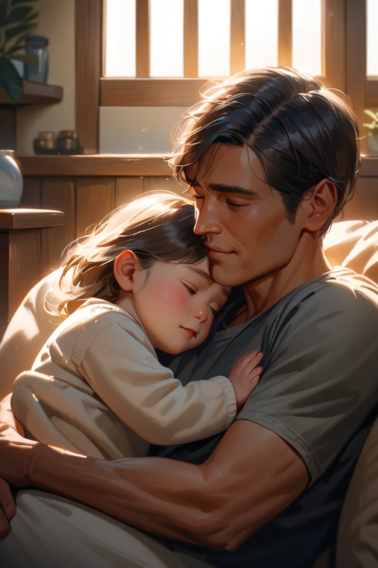 a father holding his baby boy at the seaside at night, starry night sky, shiny stars, beautiful detailed eyes, beautiful detailed lips, extremely detailed eyes and face, long eyelashes, cinematic lighting, dramatic lighting, glowing stars, magical atmosphere, peaceful, tranquil, serene, moody, atmospheric, (best quality,4k,8k,highres,masterpiece:1.2),ultra-detailed,(realistic,photorealistic,photo-realistic:1.37),cinematic,dramatic lighting,moody lighting,atmospheric,fantasy,concept art