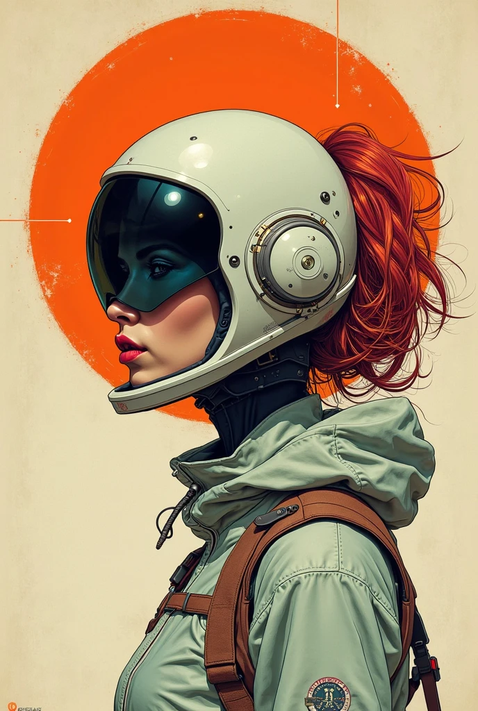 by James Gilleard hieronymus bosch 1girl spacesuit reflections anime flat gradient abstract