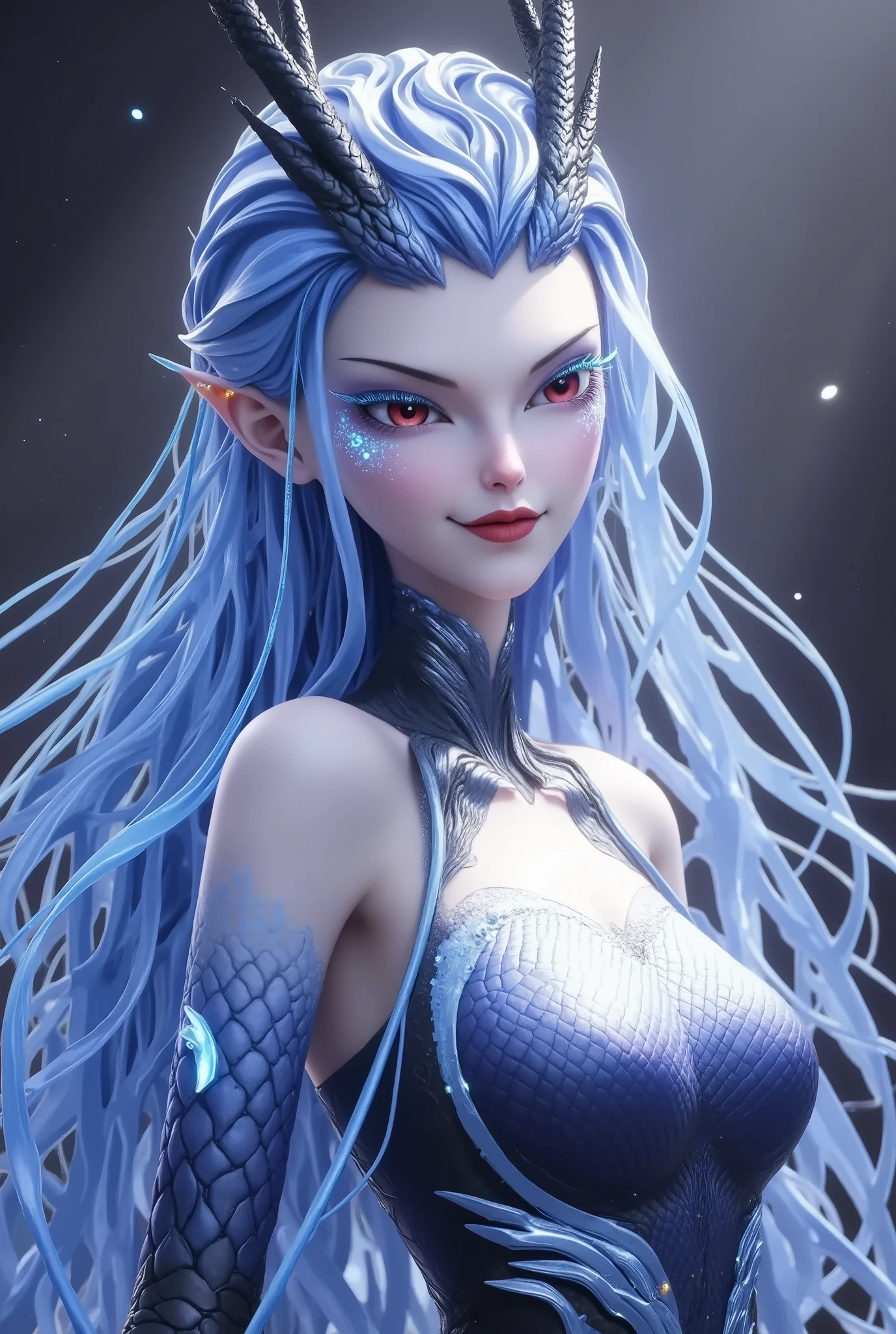 "A futuristic cybernetic woman with intricate biomechanical enhancements, blending human beauty with advanced robotics. Her silver-white hair is interwoven with glowing circuits and metallic components. Her face is delicately human with soft, realistic features, but her body transitions into a sleek, high-tech exoskeleton adorned with illuminated wires and intricate mechanical details. Her eyes glow subtly, reflecting a blend of intelligence and mystery. The background is a soft, futuristic gradient, complementing the sci-fi aesthetic. The art style is hyper-realistic with cyberpunk and sci-fi influences, featuring detailed lighting and reflections on metallic surfaces."