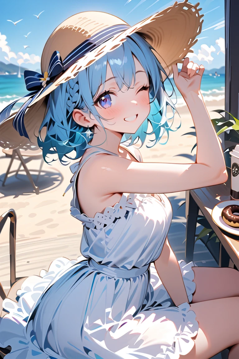 NSFW,masterpiece, best quality, (((color trace))),((short stature))
1femboi, solo, open eyes,smile,shoulder cutout, dress,((((blue hair)))),crying,forced smile,blue panty,green eyes,grim eyes, pigtail, blush, shortcut hair, white dress, clothing cutout, bangs, necklace, blurry, hand between legs, aquamarine background, between legs, bow, facing viewer, small breasts, bare shoulders, straw hat, day, collarbone, hair bow, short sleeves, feet out of frame, ribbon,depth of field, hair over shoulder,((((musterbation)))),(((elect penis))),(ejection),