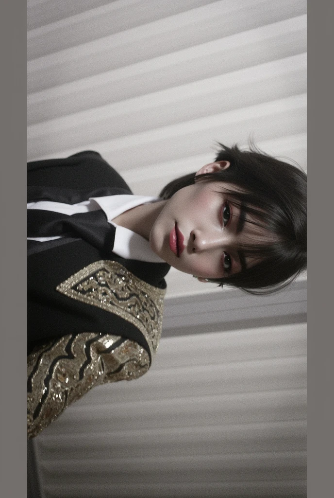 (((sexy crop dark blue flight attendant uniform with heels))) (((half body three girl foto))), detailed skin, ((asia white skin color)), detailed skin, big breasts, slim body, gigantic breasts, Slim Waist, 4K resolution,((pursed lips)) (((short hair BLACK wavy bangs thick hairstyle))) ((white skin)) ((extremely detailed face)) ((extremely detailed eyes)) (((sexy body pose))) ((outdoor background at luxury plane, passangers etc)) (((looked on camera))) look camera, ((sixpack woman)) ((model posture)), face extremely detailed, full body color photo of a 22 y.o girl, beautiful face, beautiful eyes, ((skin details, high texture)), hand fix, finger fix, nails fix, realistic hand wrinkles, realistic eyes, octane render, simetris eyes.