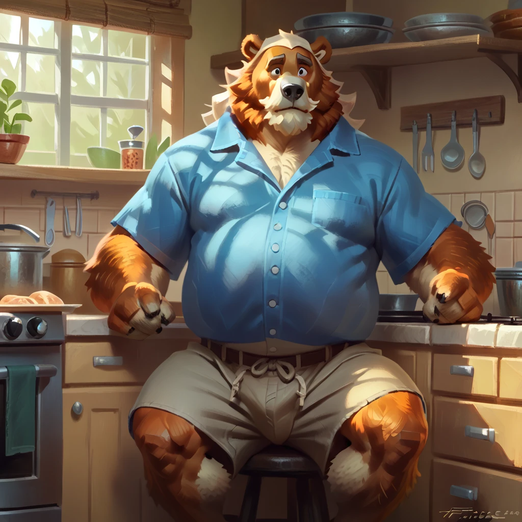 solo, golden retriever, masculine, necks, pixar eyes, adult, male, 50 years old, by dramamine, (, fat, dadbod, chubby, big belly, sweaty, yellow fur, cabin background, (white sleeveless shirt, boxers), correct hands, correct anatomy, (ultradetailed, best quality, detailed masterpiece, highly detailed masterpiece, 4k, professional cartoon), (natural pose, sitting on couch, nuanced expressions)