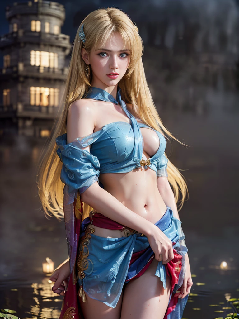 (best quality,4K,8k,high resolution,masterpiece:1.2),Super detailed, whole body, stand up, Blonde Greek woman, yangmi, promote, blue eyes, Women's shirts, jeans, For the audience, University campus, HDR, 8k, absurd, film alembic 800, Clear focus