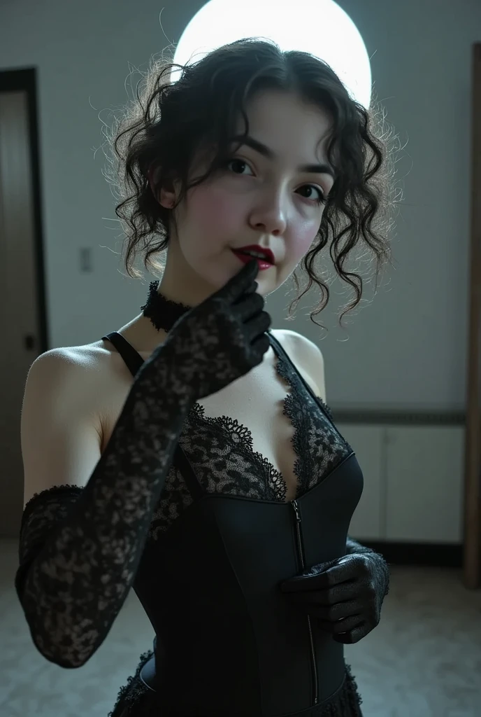 Woman posing for photo (wearing flapper_dress: 1.3), Good hands, 4K, high resolution, masterpiece, top quality, head: 1.3, (((Hasselblad photo)), fine detailed skin, sharp focus, (film lighting), collarbone, night, soft lighting, dynamic angle, [:( detail face: 1.2): 0.2], (((1920s bar, black and white photo))), outside