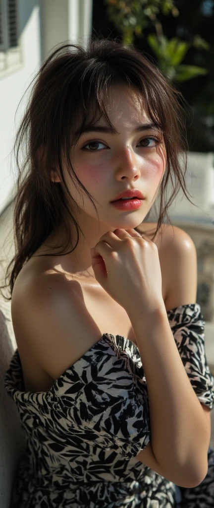 Best quality, masterpiece, ultra high res, (photorealistic:1.5), raw photo, 1girl, beach, deep shadow, low key, cold light, sexy look, short hair, lingerie