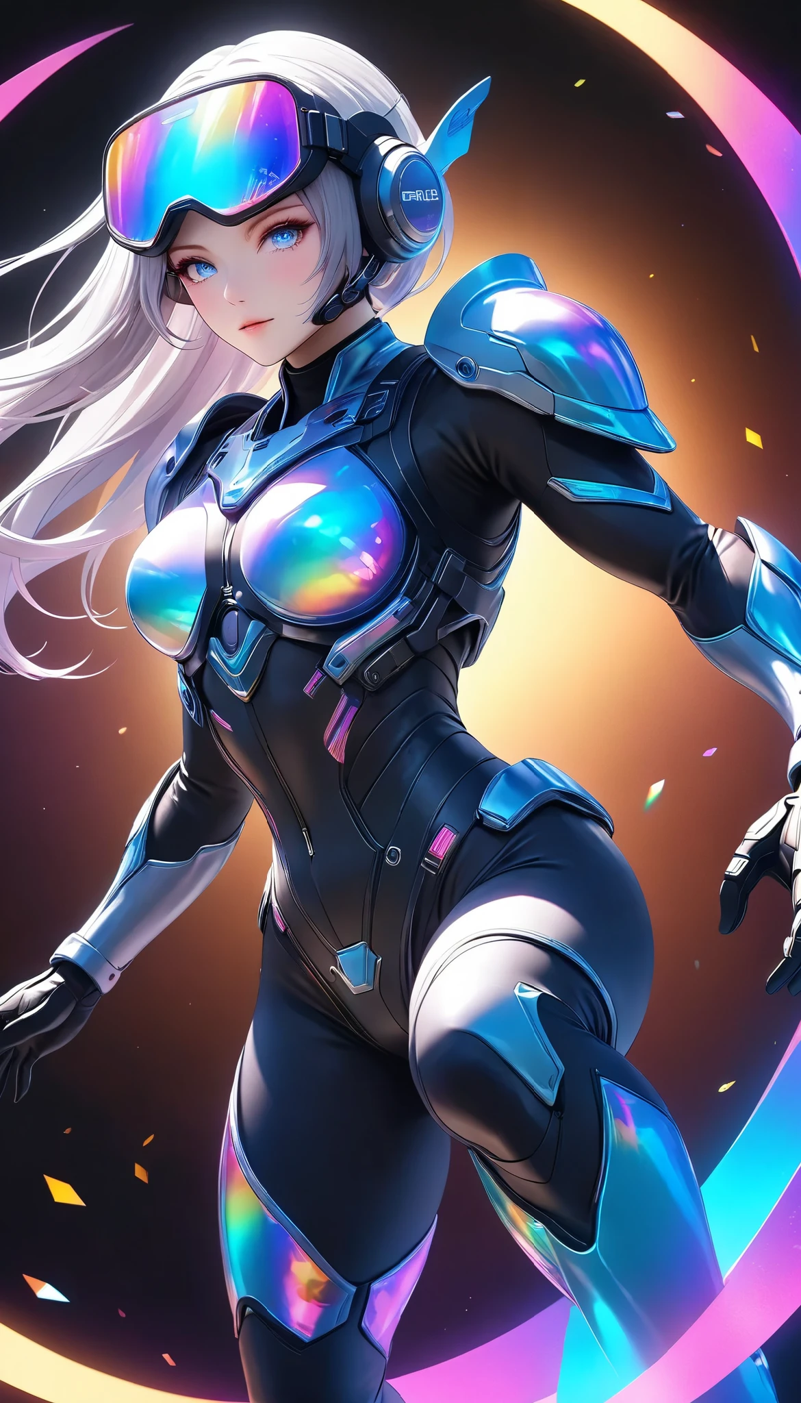 extremely detailed quality, super image quality, New OC model \Atlas\, vivid 3D character, dynamic action, Alone, Tight Battle Suit, Holographic Light Armor, Phantasmal iridescent effect, break (whole body in frame, dynamic), transparent neon art, best quality, Ultra Fine, 4K, 8k, digital art, extreme score,