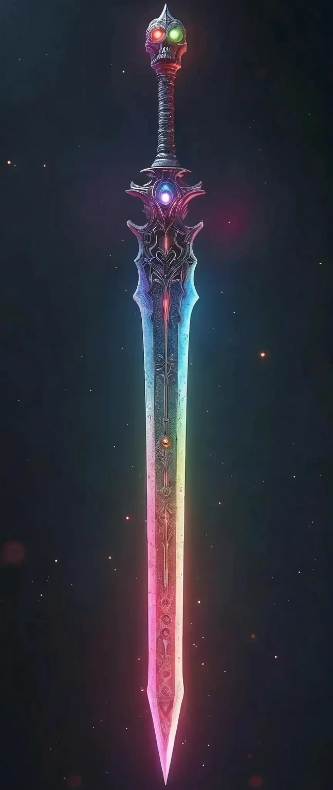 A close up of a sword with a glowing blade on it - SeaArt AI