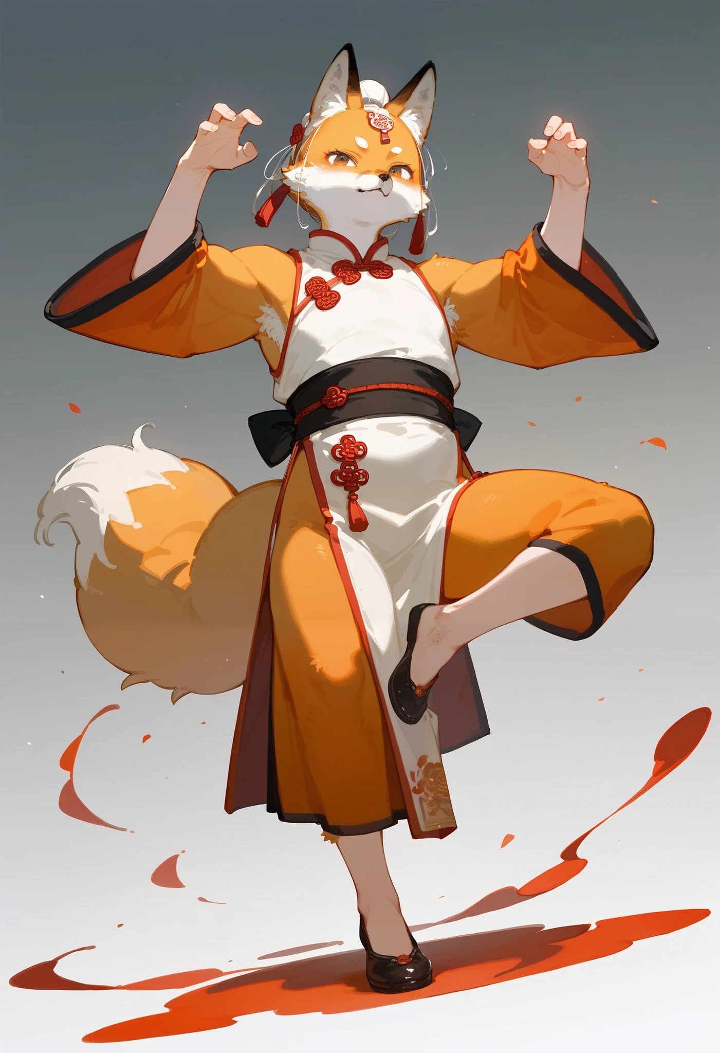 Top Quality, Ancient Chinese beauties, Absard Dress, Perfect Anatomy, kemono , solo focus, fuzzy solo , Fox Facial Features , Fox Body Features , Highly Detailed Body Hair, full body, Dance pose,