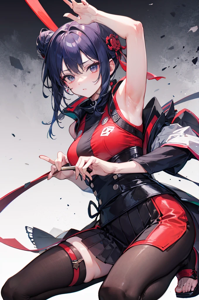 ​masterpiece、top-quality、The ultra -The high-definition、1 girl in、Kuichi、Female ninja、attire（Black / Red）、ninjartist 、ninjartist 、carrots、samurais 、Samurai 、Samurai、shuriken、ninjartist、Kunoichi、Historical、Fight demons