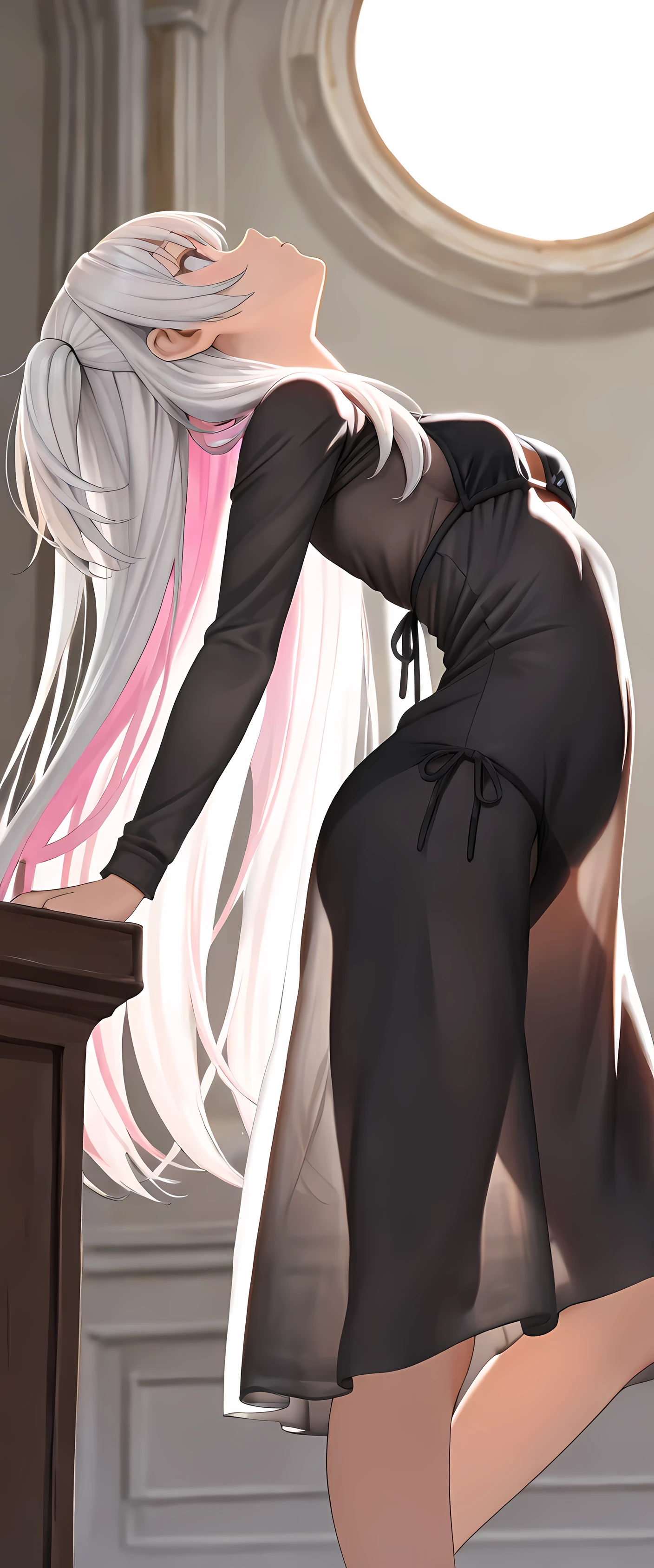 Standing position、down to your feet、Completely naked、whole body、Push the black vibrator into your vagina as hard as possible Mekosuji、shaved pussy、spread one leg wide, Spreading genitals wide and dripping pussy juice.drool a lot...view audience