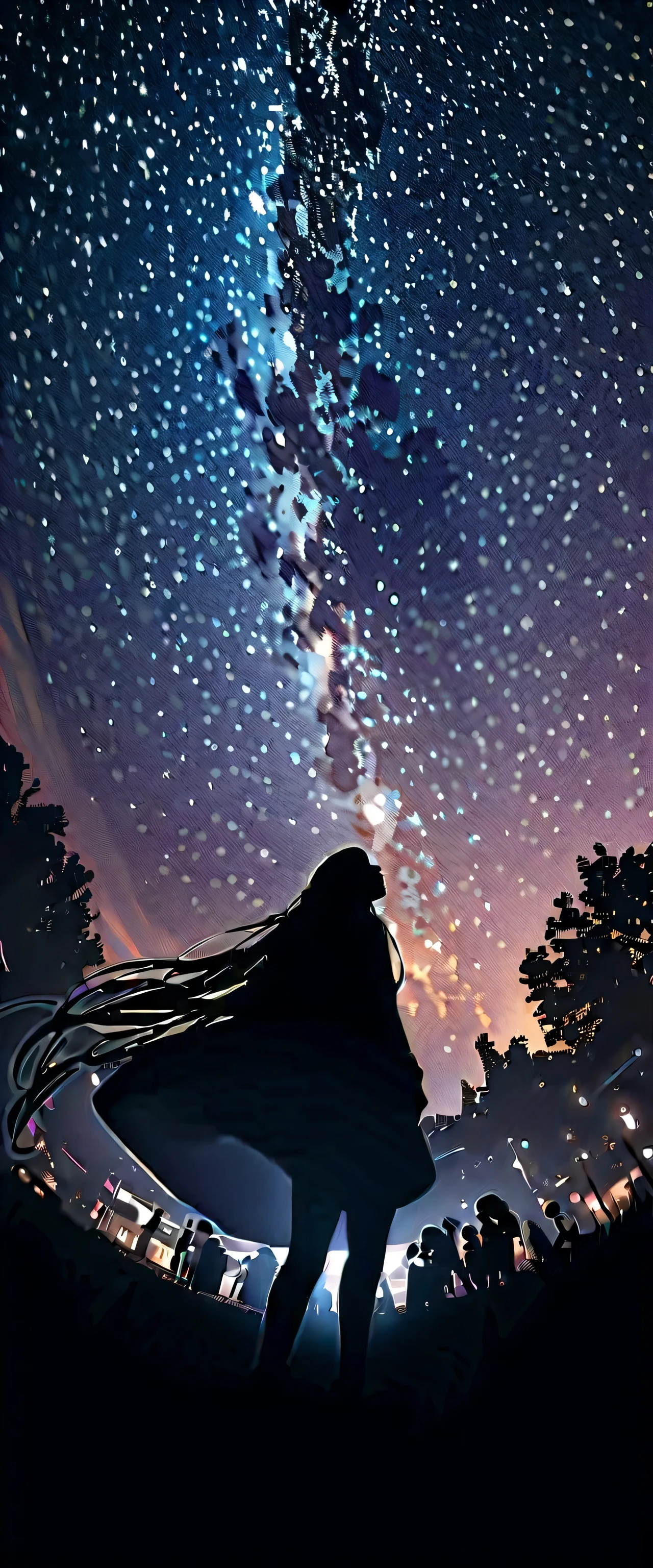 high quality,ultra-detailed space scene,realistic planetary formations,vibrant colors,dazzling stars,ethereal galaxy,striking nebulae,distant galaxies,cosmic dust,celestial bodies,captivating interstellar sky,a majestic tree standing tall,branches stretching outwards,reaching for the stars,leaves shimmering in the cosmic light,tranquil and serene atmosphere,a perfect harmony between nature and the universe