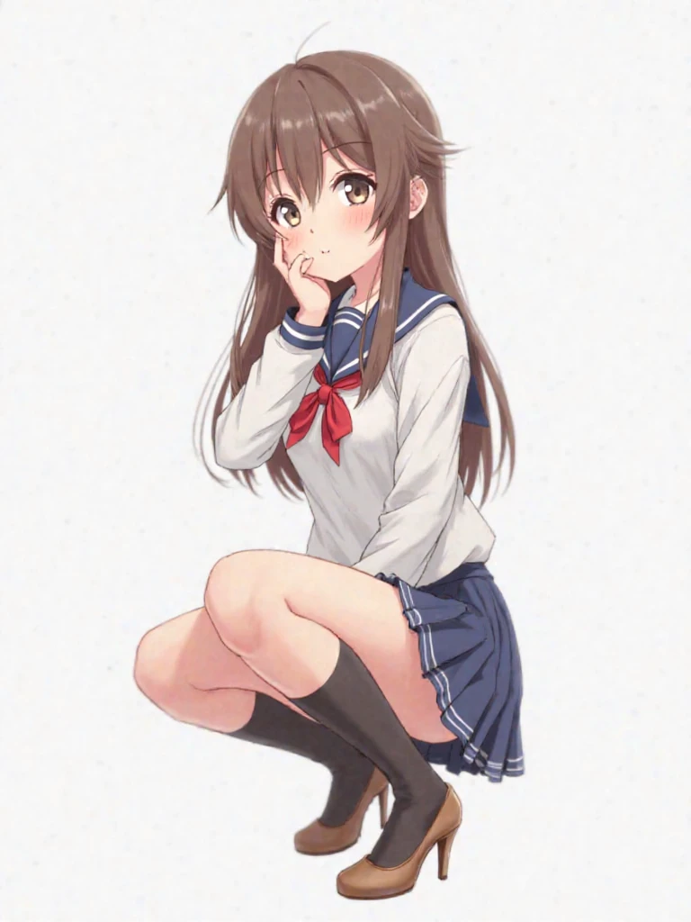 (High quality), (masterpiece), (very detailed), girl, (small chest), short brown hair, purple eyes, shy face, (primary school loli), showing her thighs, on the school yard, sunny, camera angle from below, adorable eyes, (primar school uniform), panties, (skirt lifted by strong wind)