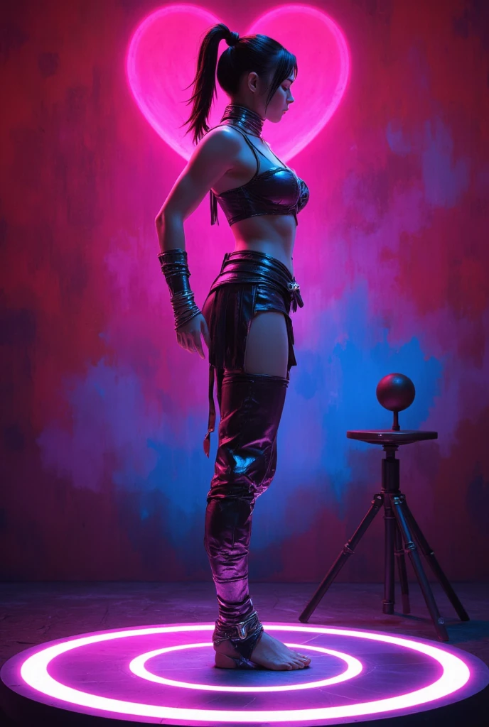 Hellish Neon Daydream: A Portrait of Demonic Madness in a Rebellious Stance, full body view, Obra de arte, 8K, sci fi