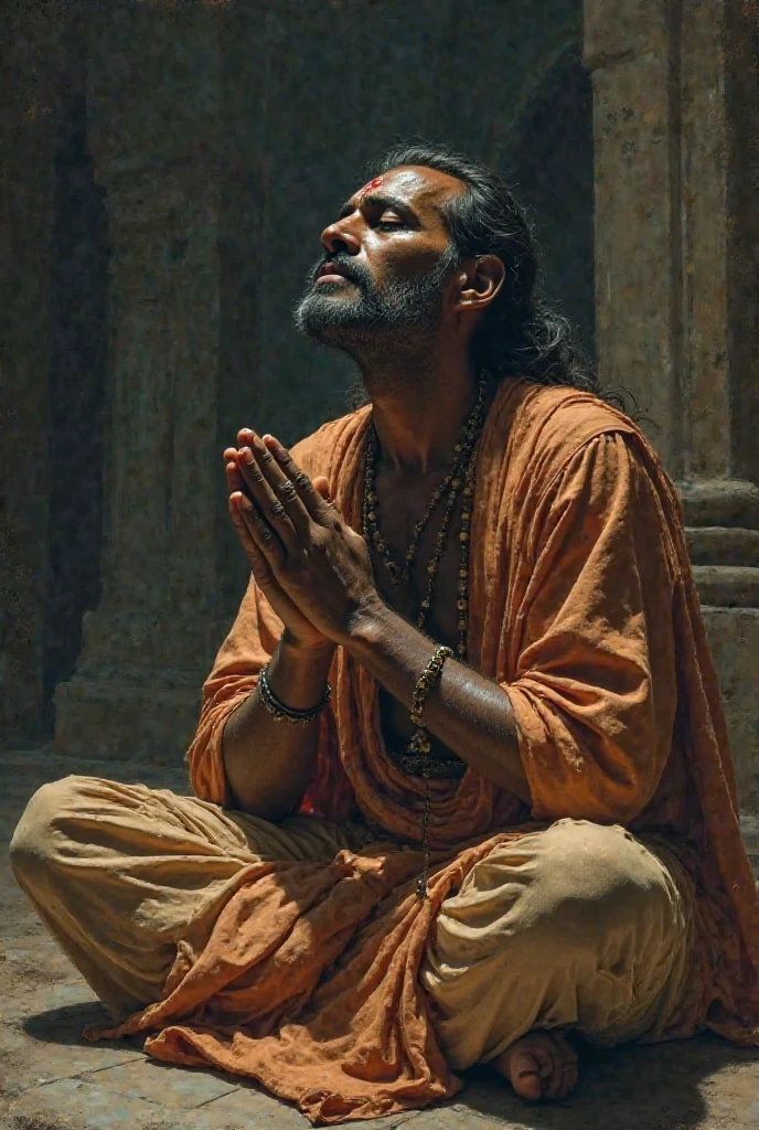 Black skin man, poor, beggar, praying in from of a Mosque