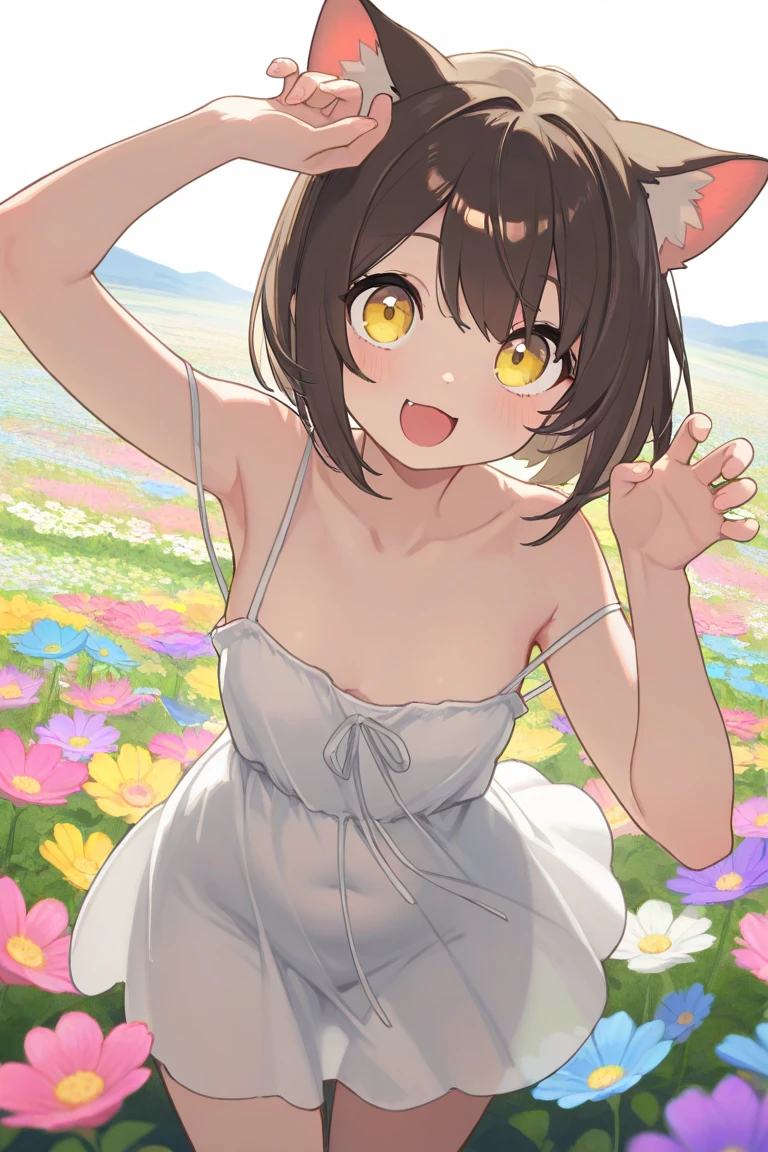 NSFW,((1man with 1woman,I'm giving a)),(grabbing another’s breast),Little girl raising her hand,cum shots,Sperma,Cock,penises,bared chest,teats,Naked genitals,Revealing clothes,Uma Musume,Nishino flower,Marl,shorth hair,Red headband,Beautiful purple eyes,Purple and yellow dresses,bow ribbon,grass field,flower petals,small tits,Lori,Curvaceous,Smile with open mouth,red blush,Shy face,Top image quality,hight resolution,Best Quality